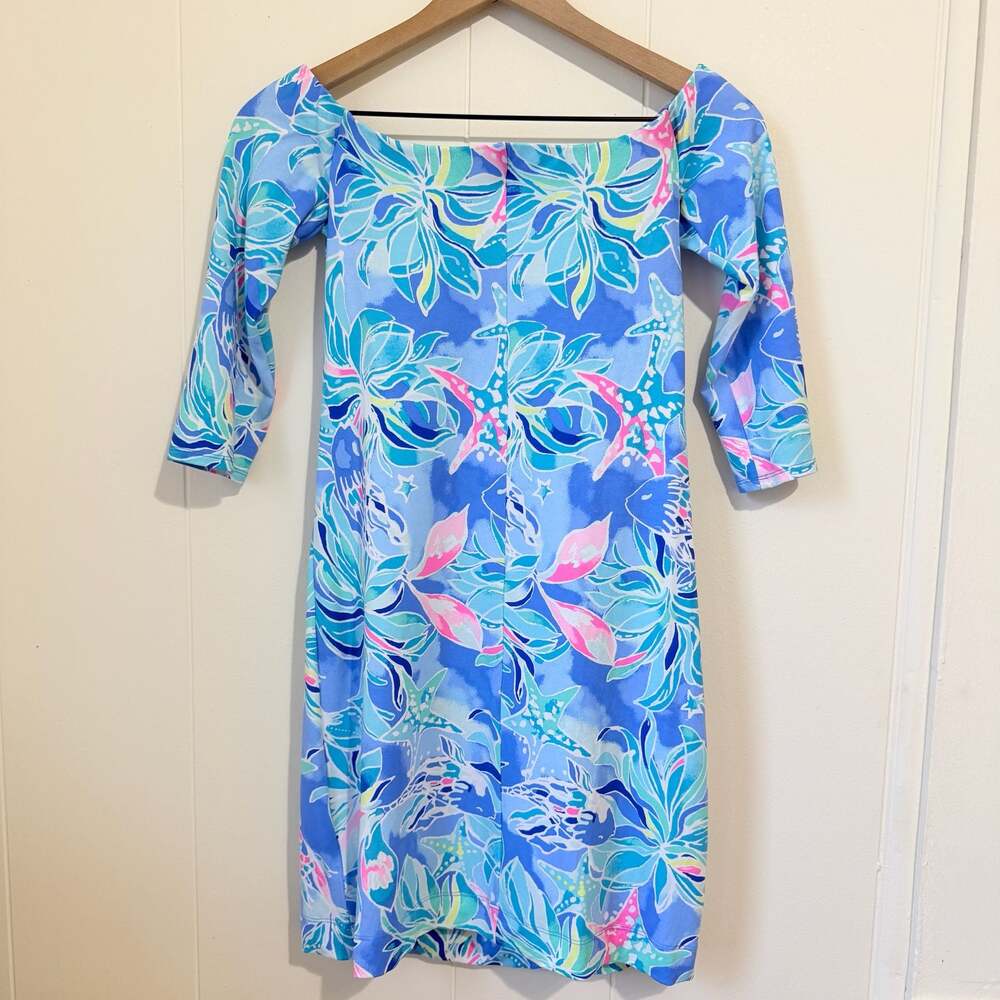 Lilly Pulitzer Laurana Off Shoulder Dress Bennet Blue Celestial Seas XS - Picture 3 of 6